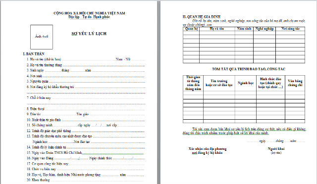 Mẫu sơ yếu lý lịch